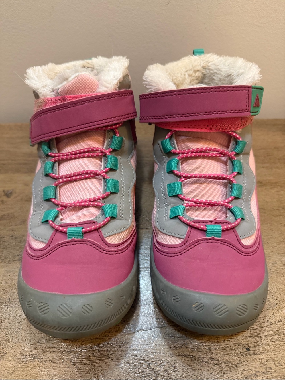 Mishansha Pink and Teal Kids Snow Boots with Faux Fur